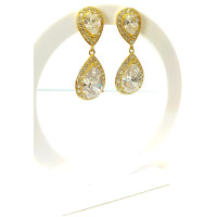 Ασημένια σκουλαρίκια επίχρυσα κρεμαστά με ζιργκόν - δάκρυ SE180